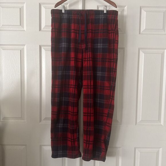 Croft & Barrow Men’s XXL Fleece Lounge Pants Red Plaid Pajama Cozy Drawstring - Picture 1 of 11